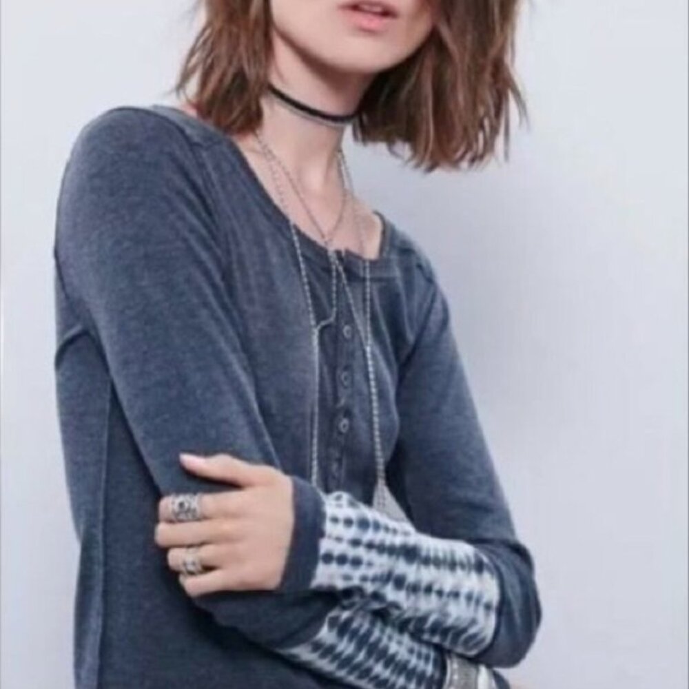 Free People We the Free Tie Dye Washed Cuff Henley